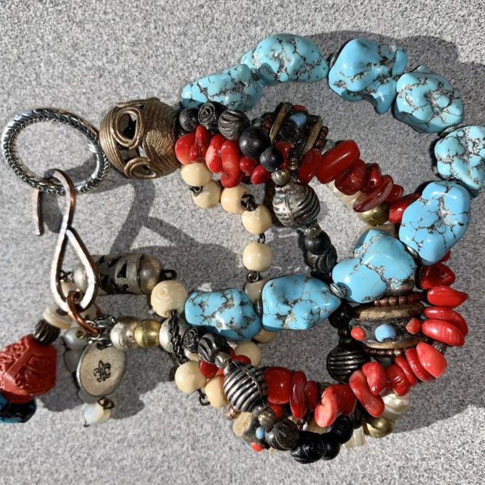 Kathmandu bracelet - OOAK coral and turquoise